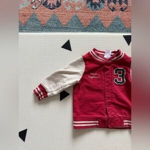 Carters|Baby boy “Team Captain” Red and Cream Kids Varsity Jacket,button down•9M